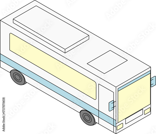 Isometric Illustration of a Minimalist Bus Design for Transportation Concepts