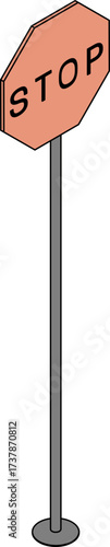 Isolated cartoon stop sign on a pole with a black background illustration