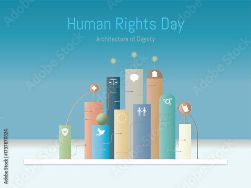Human rights day representing architecture of dignity and equality
