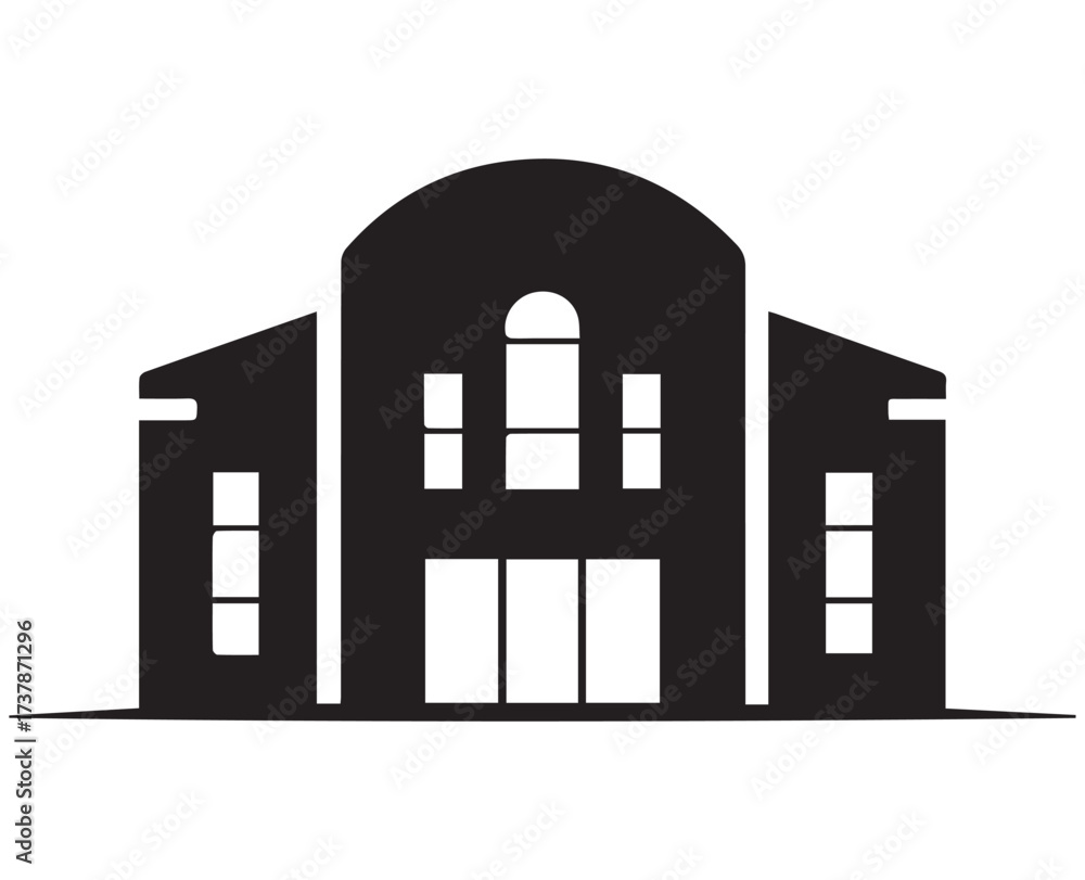 Naklejka premium Abstract Black Building Silhouette with Circular Element