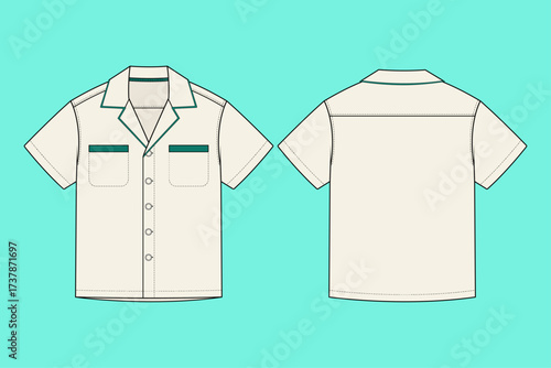 Retro Piped Camp Collar Shirt: Twin Pockets and Contrast Trim Technical Flat