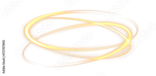 Abstract golden ring effect with a shimmering glow and dynamic movement PNG. Line, light, gold, circle, background with glowing golden effect, flare and neon magic in PNG format.