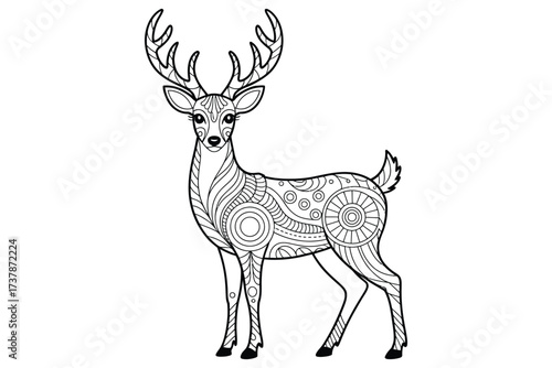 Hand drawn deer with decorative elements isolated on white background
