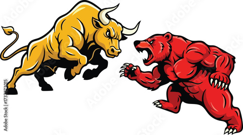 Vector art of bull versus bear market vector illustration