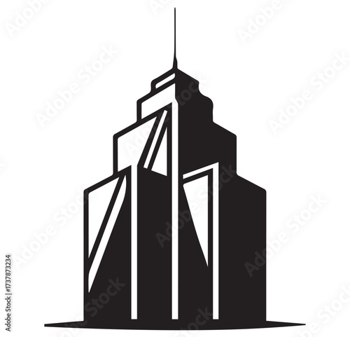 Silhouette of a Tall Rectangular Building with Windows