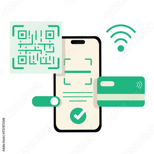 Vector illustration of online payment, Scan to pay, Wireless, Contactless or cashless payments concept. Innovation and technology concept.