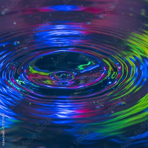 Water Droplet Impact Ripples Colorful.