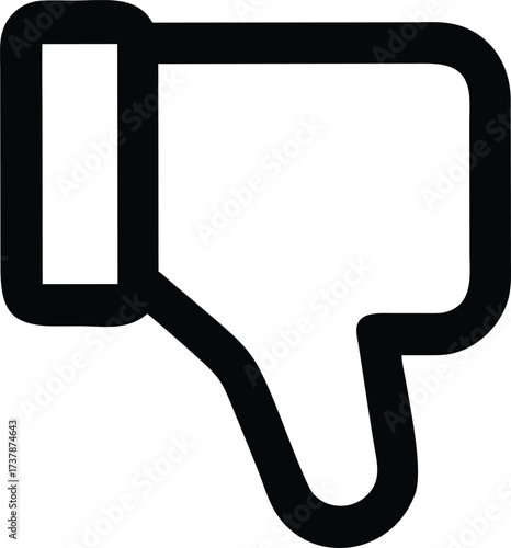 Downward Thumb Icon in Bold Black Outline Isolated on White