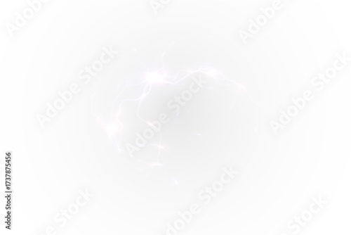 White electricity energy sphere: bright lightning bolt, plasma spark at center — sci-fi digital element. PNG overlay, transparent, for vivid strike, flash, burst effects in photos.