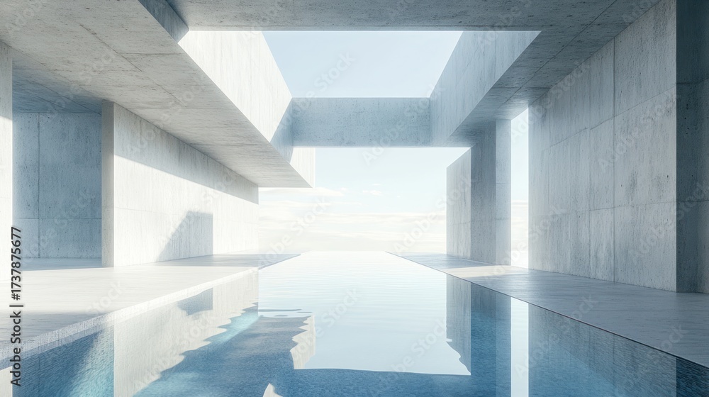 Obraz premium Modern Minimalist Concrete Architecture Featuring Infinity Pool