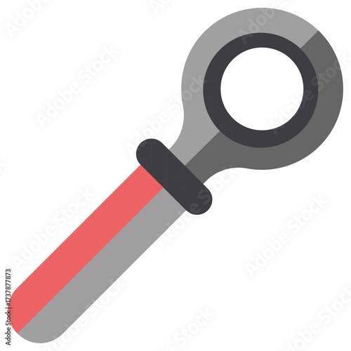 Stylized cartoon wrench tool icon with gray and red details on black background