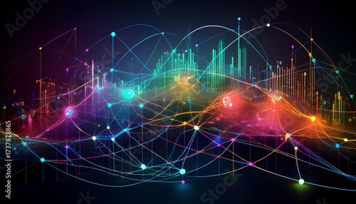 Wallpaper Mural abstract financial data visualization with connected nodes and colorful overlapping circles Torontodigital.ca