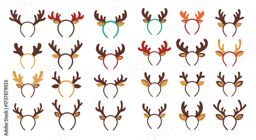 A collection of festive reindeer antlers headbands for holiday celebrations.