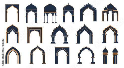 Collection of intricately designed Islamic architectural arches and gateways for decorative purposes.