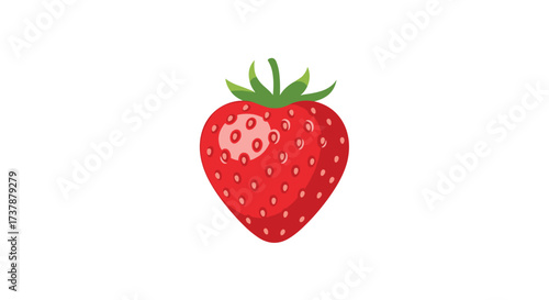 A vibrant red strawberry with tiny seeds and green leaves stands out.