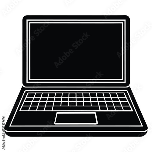 Isolated silver laptop computer with a blank display and black keyboard on a white background