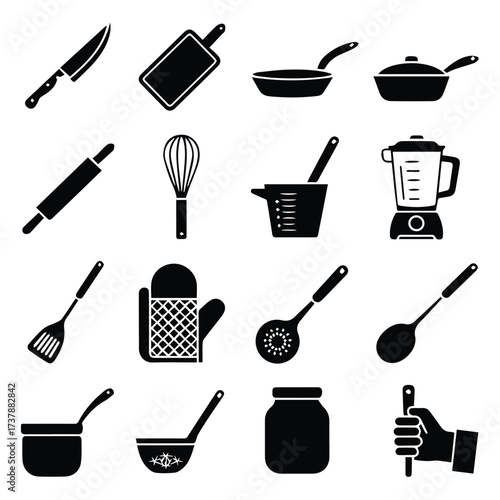 Kitchen utensil icons for cooking and food preparation
