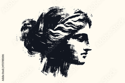  Ancient female statue face brush grunge style vector illustration