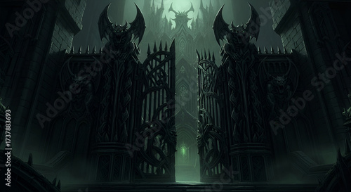 Enter the dark fantasy realm with imposing gothic gates, ideal for game development, book covers, and horror themed projects with a mysterious atmosphere