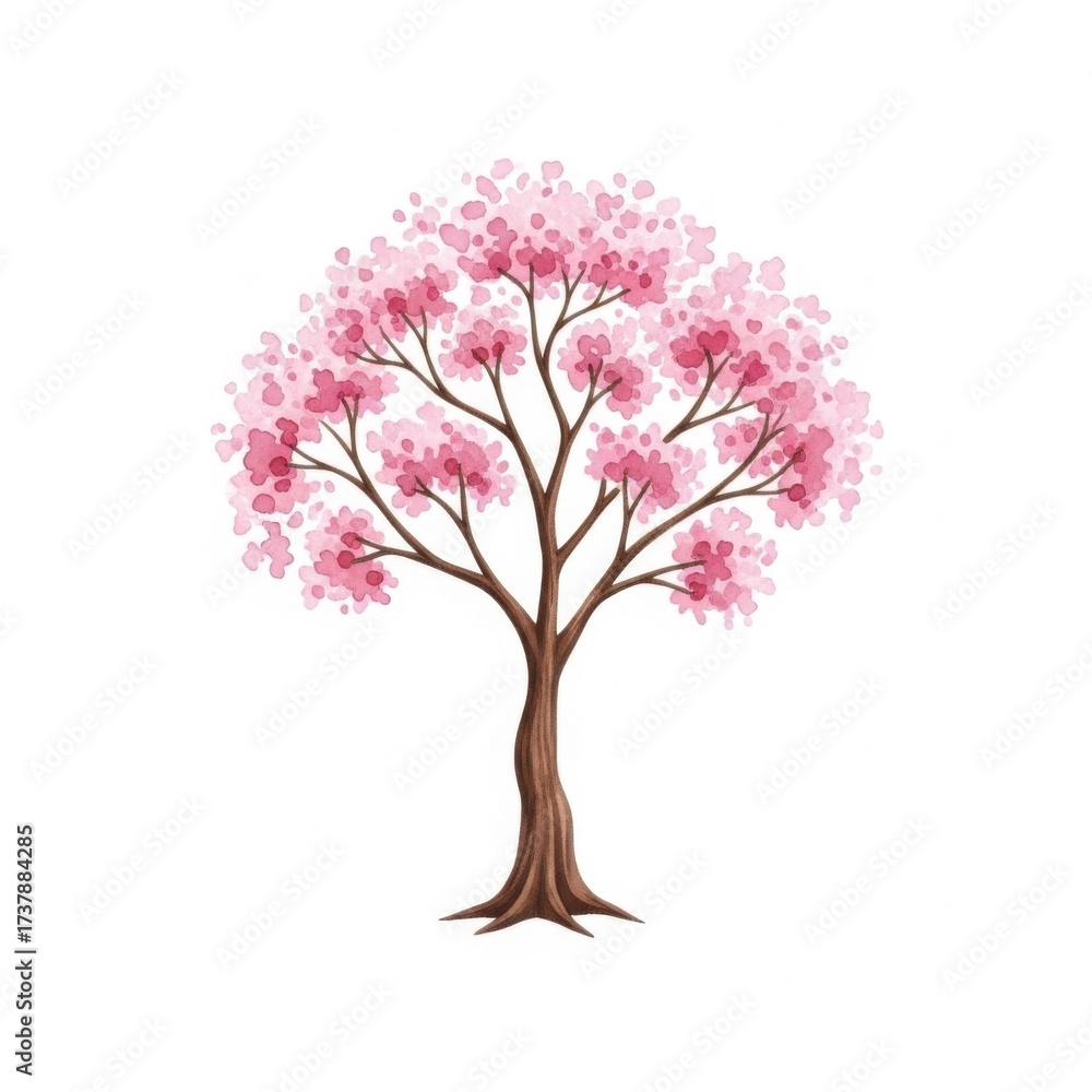 Obraz premium Stylized blooming tree with pastel pink blossoms against a pure white background