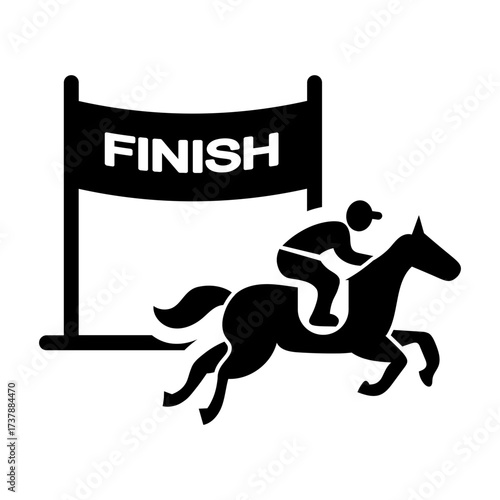 Finish line with jockey icon, symbol of race completion and winner achievement.