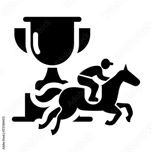 Jockey with trophy icon, symbolizing winner celebration and Melbourne Cup success.