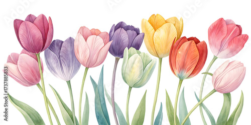 Watercolor tulips isolated on transparent background illustration