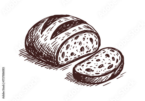 Sourdough bread hand drawn sketch vector illustration