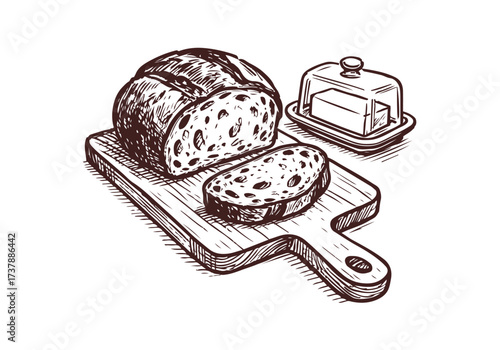 Sourdough bread hand drawn sketch vector illustration
