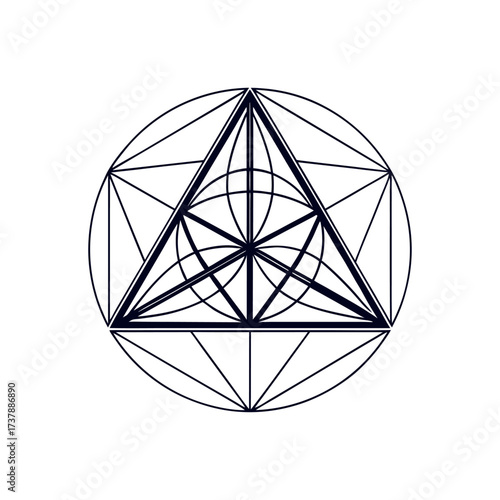 Sacred geometry triangle and circle line art vector design
