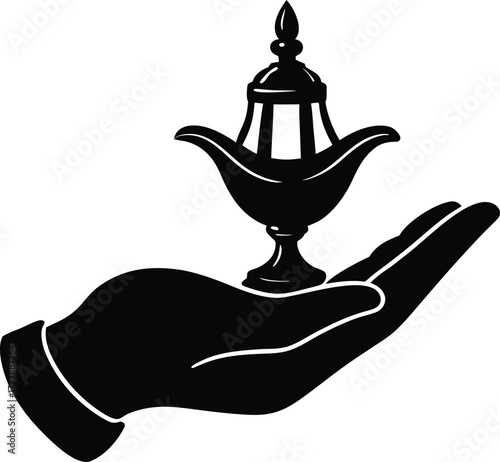 Open palm gently holding a glowing lamp symbolizing hope and guidance
