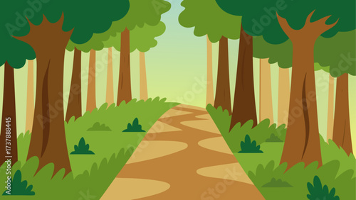 Cartoon forest scene with winding pathway