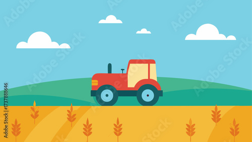Illustration of a red tractor in a field