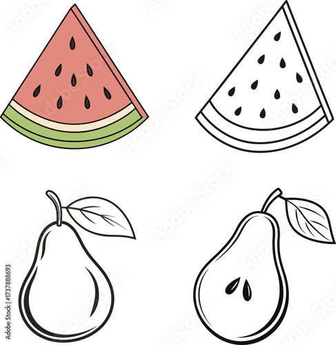 Watermelon slice and pear outline seeds