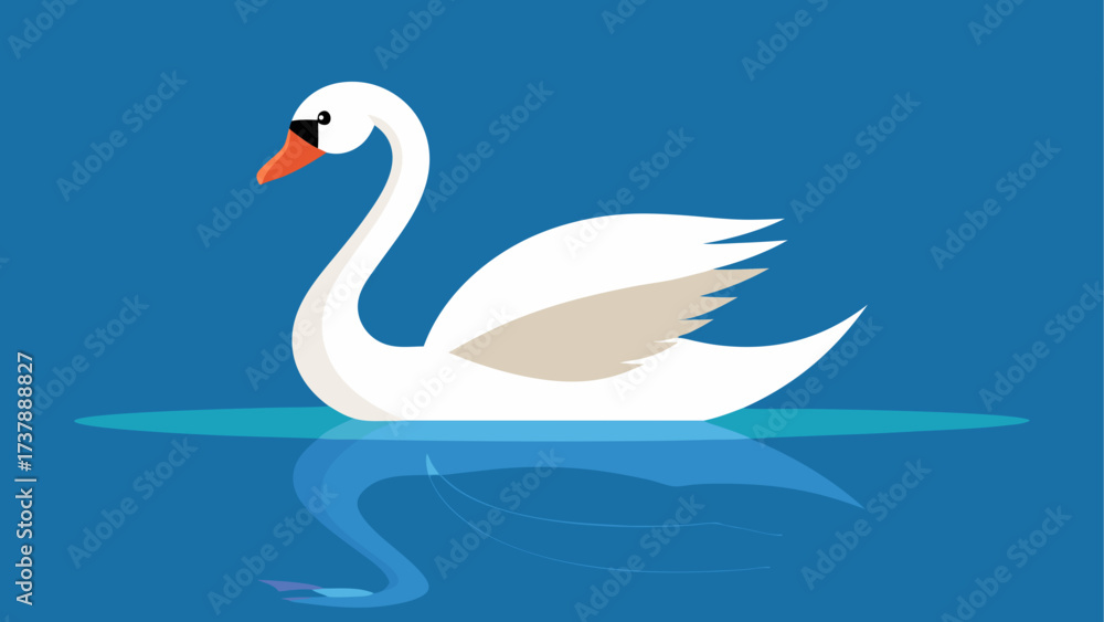 Naklejka premium A swan swimming in a blue water body art