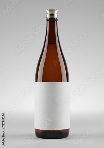 Sake bottle mockup with blank textured paper label