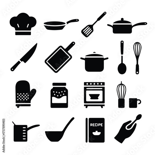 Collection of kitchen utensils and cooking tools