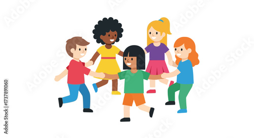 Diverse group of children in a circle, promoting friendship and cultural harmony, fostering unity