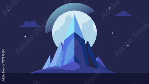 Mountain peaks against a full moon night
