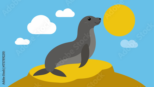 Cartoon seal basking under a bright sun