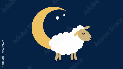 Sheep with moon and stars in the night sky