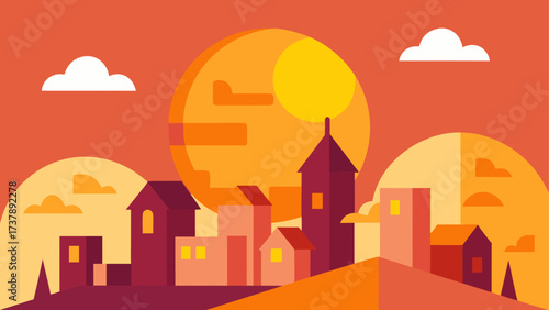 Cityscape illustration with sunset view