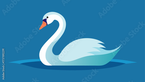 Elegant swan swimming in blue water pond