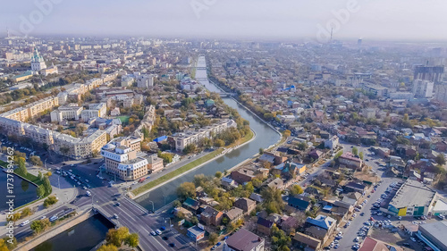 Photos Astrakhan panoramic view in Russia, with historic center, canals, and autumn cityscape