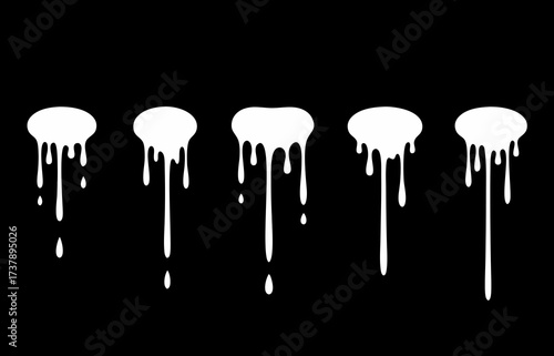 White Dripping Paint Liquid Set: Urban Grunge Drips Vector Collection for Graphic Design, Street Art, and Overlay Effect