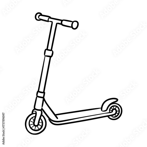 Black and White Line Art Illustration of a Push Scooter Ideal for Coloring Books and Educational Materials for Children and Creative Projects