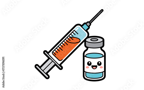 Cartoon Syringe and Vaccine Vial Illustration for Medical and Healthcare Purposes Immunization Concept
