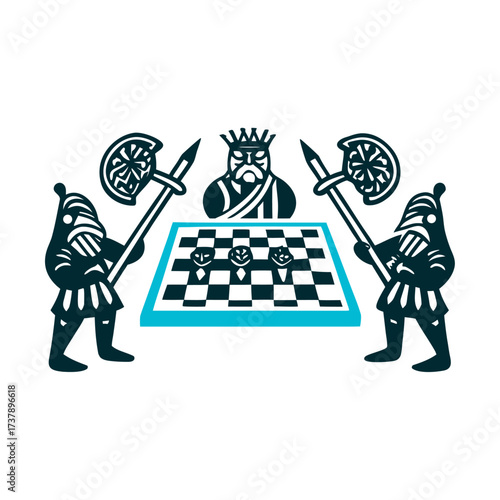 Hnefatafl Viking Game Strategy Illustration Hnefatafl Viking N Asia King piece surrounded by attackers on checkered board
