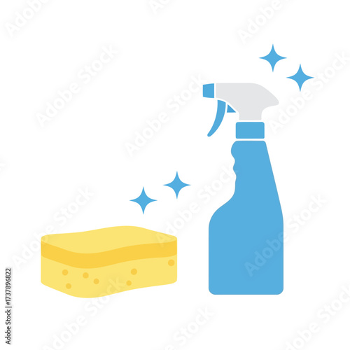 Essential household cleaning supplies, featuring a versatile spray bottle and absorbent sponge, perfect for maintaining a sparkling and hygienic home environment