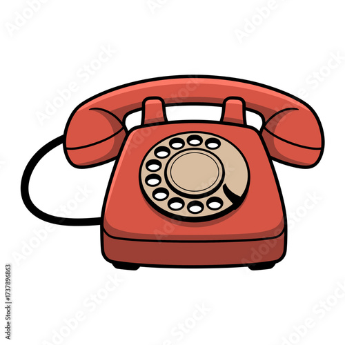 Vintage Red Rotary Phone Illustration Nostalgic Communication Technology Classic Design Retro Telecom Device Analog Call Remembering the Past